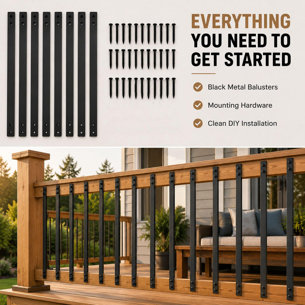 26 Pack 36" Solid Deck Balusters, Flat Straight Deck Railing Spindles