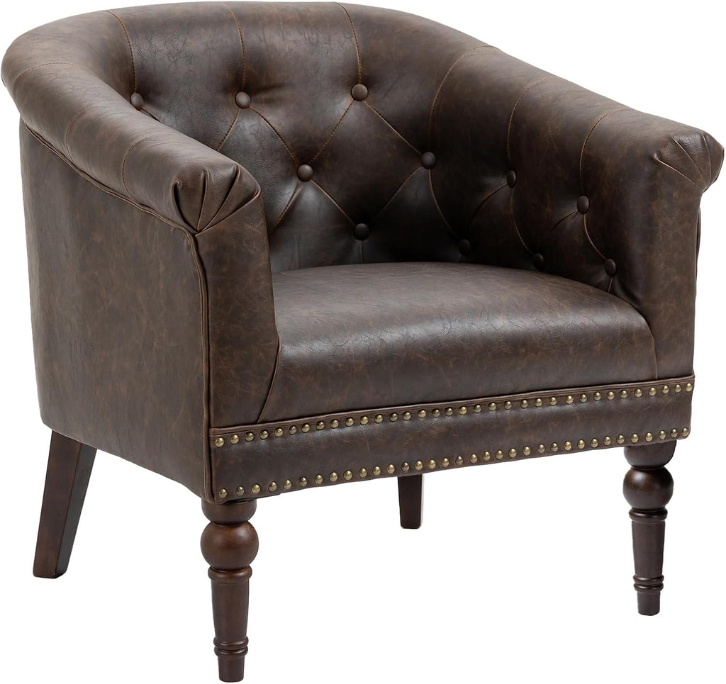 PU Leather Barrel Club Chairs, Modern Accent Chair, Chocolate - Set of 2