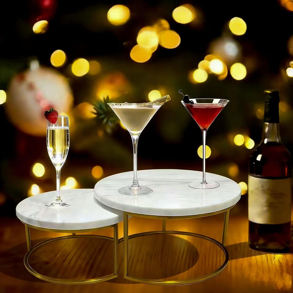 2-Piece Round Marble Cake Stand Set - 9.5 and 7.9 Inch Marble & Gold Dessert Display for Wedding, Party Decor - Set of 48