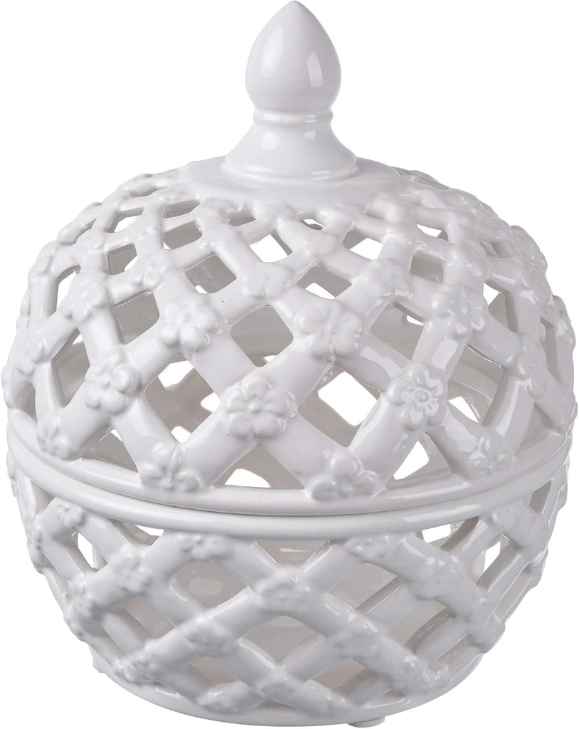 A&B Home Ceramic Lidded Jar White Porcelain Jar Home Décor Tabletop Decorative 8" x 8" x 10"