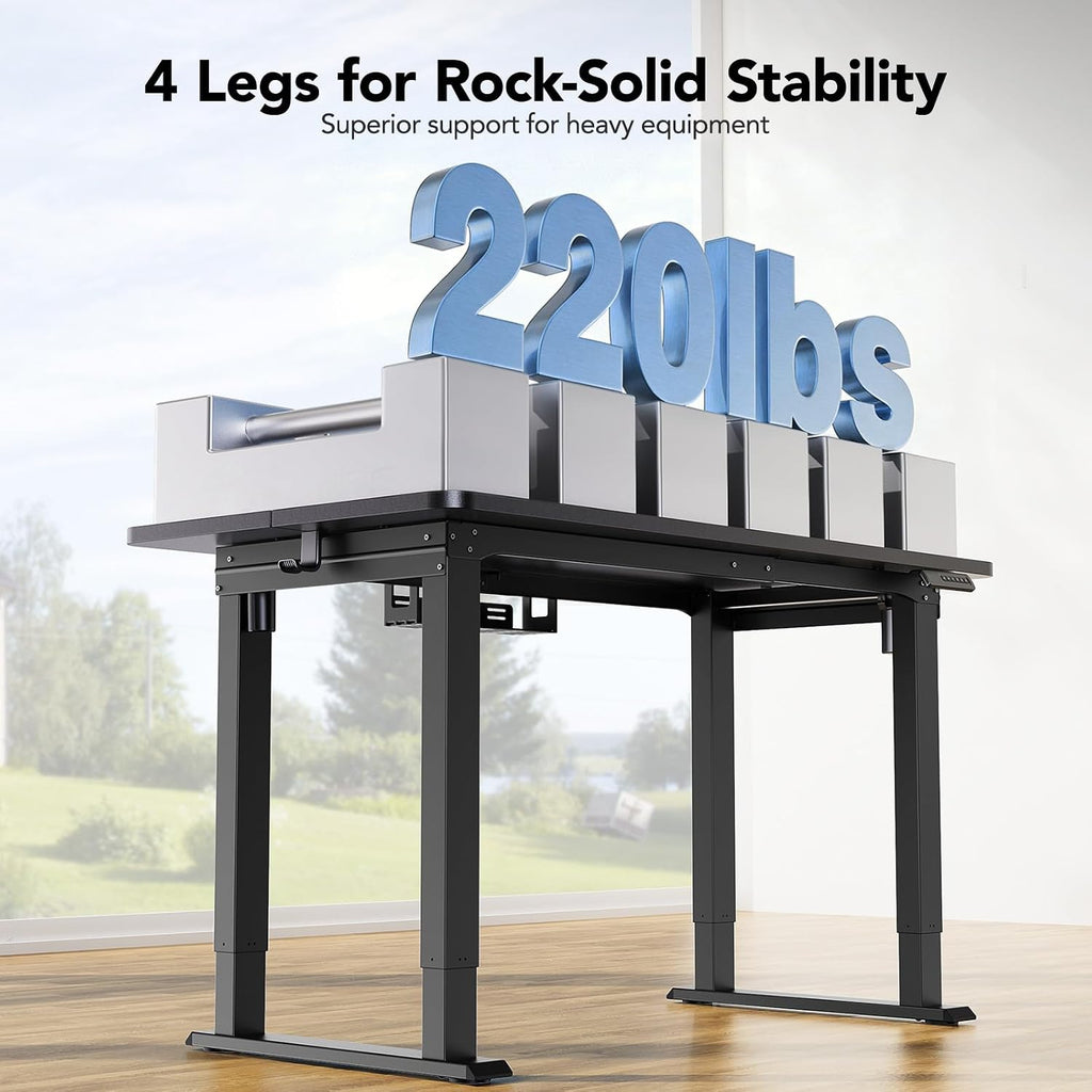 4-Leg Dual Motor Electric Standing Desk Frame, Black Frame Only | Reinforced 4-Leg Stability,Thicker standing Legs
