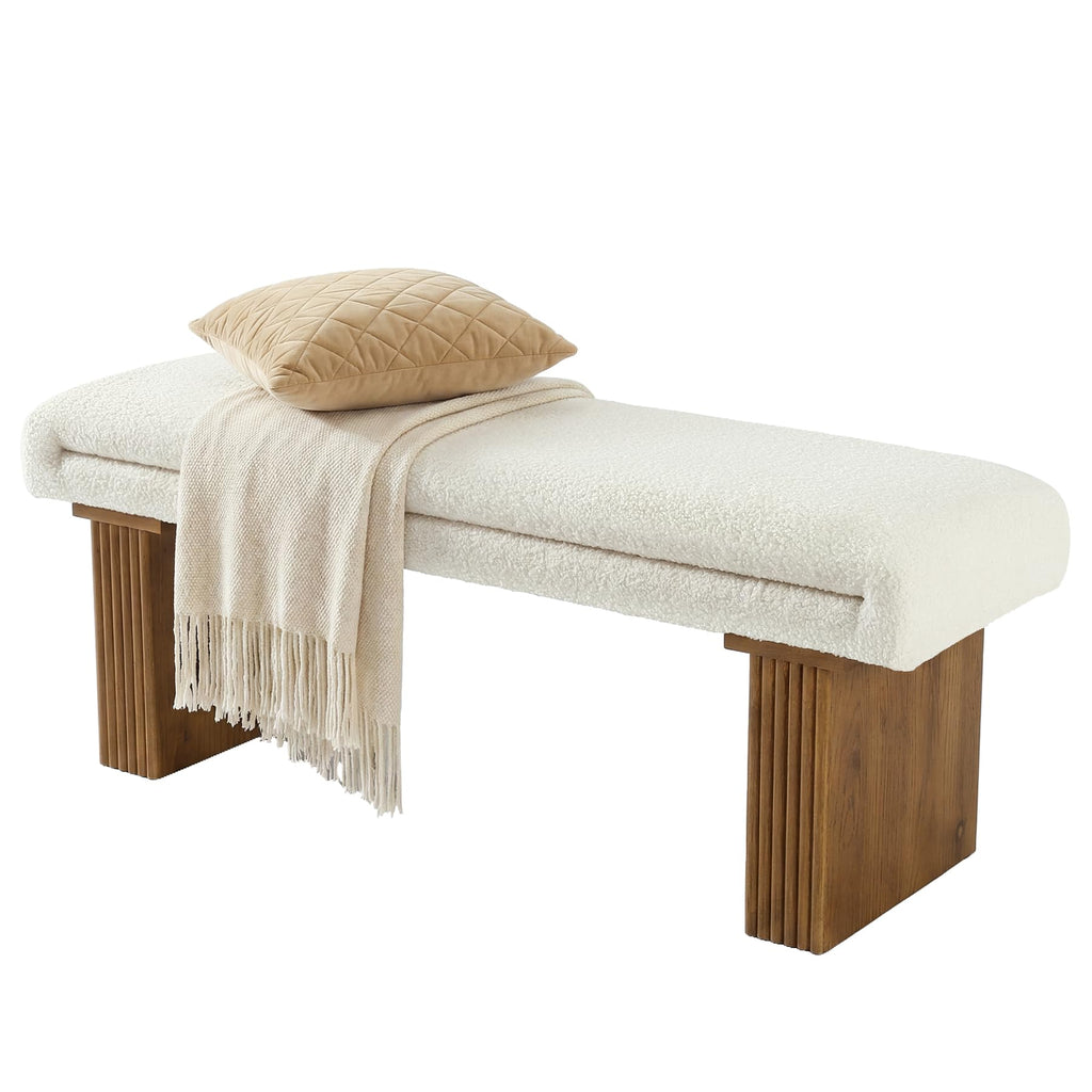 Solid Wood Entryway Bench, 47" Farmhouse End of Bed Bench, Ottoman Indoor Bench with Cushion, Upholstered Window