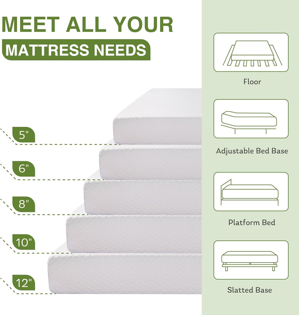 10 Inch Queen Mattress, Memory Foam Mattress in a Box with Cooling Green Tea Gel, Relieve Pressure with Medium Firm