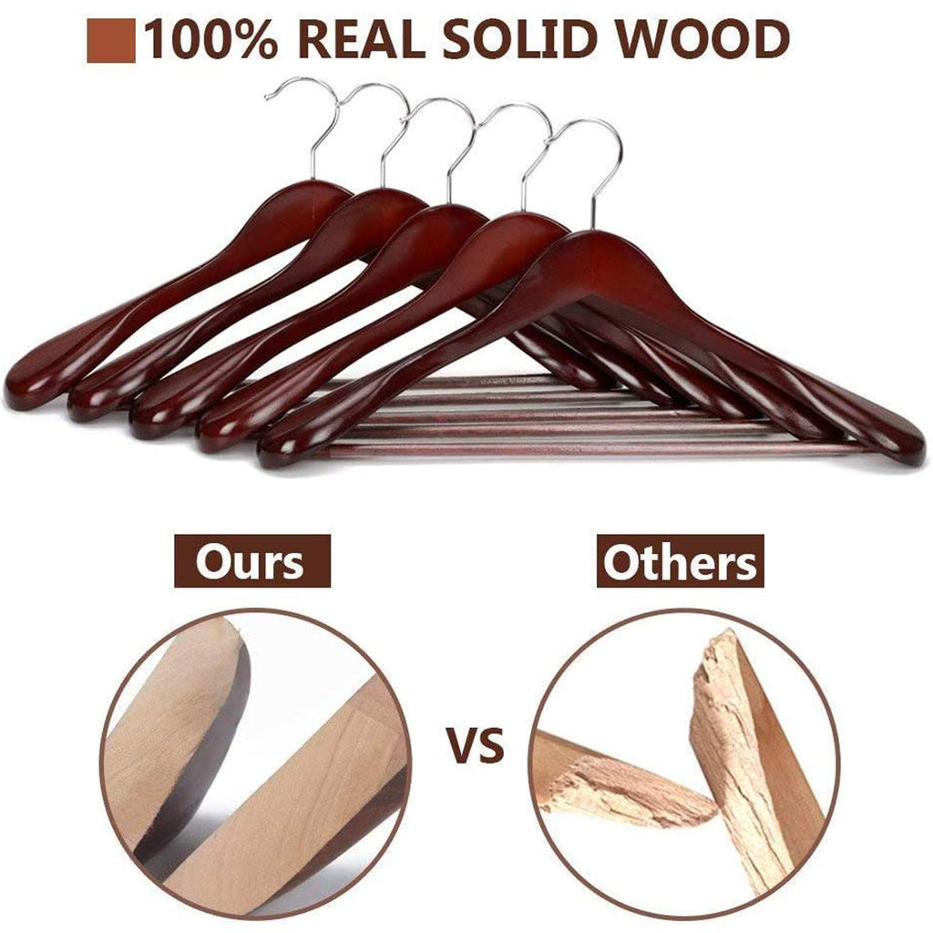 Wooden Extra-Wide Shoulder Suit Hangers for Coat and Pants, Walnut Finish, 6-Pack