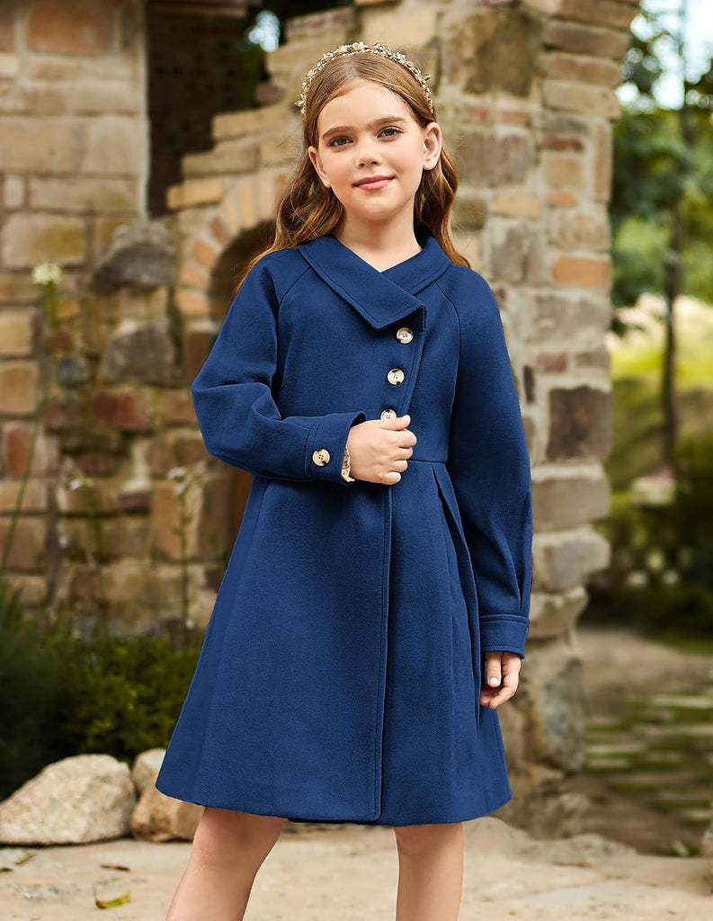 Girls Peacoat Dress Coat Wool Lapel Jacket Fall Winter Outfit