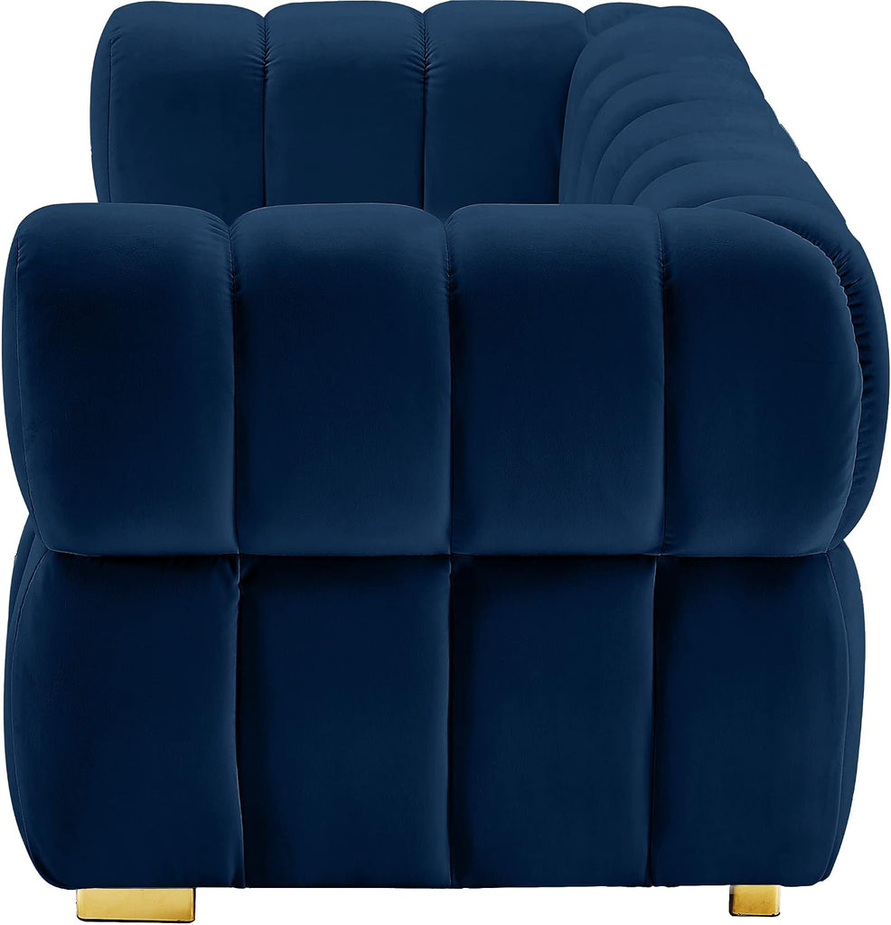 670Navy-L Gwen Collection Modern | Contemporary Velvet Upholstered Loveseat with Deep Biscuit Tufting