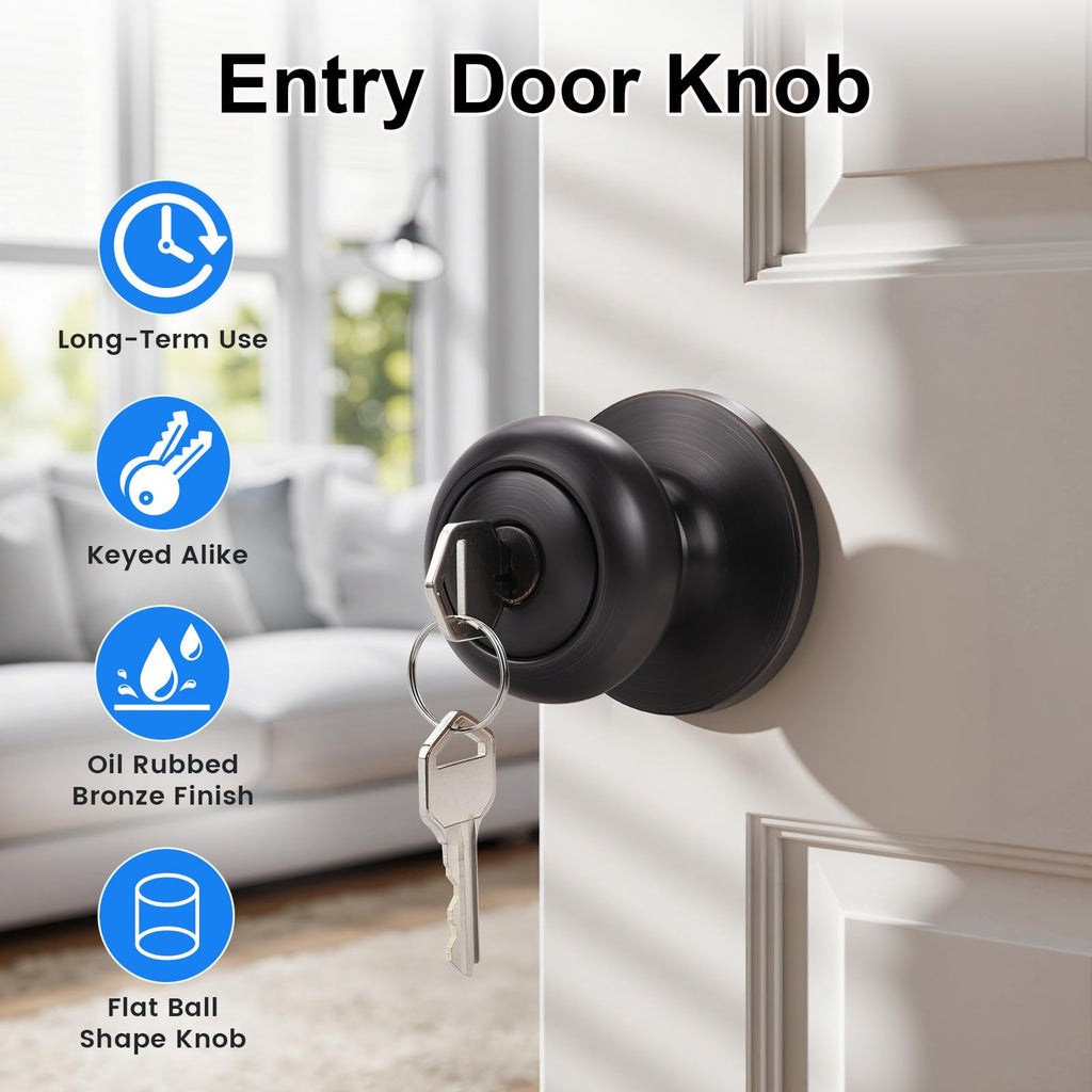 5 Pack Keyed Entry Door Knobs with Same Keys, Modern Door Knob Keyed Alike, Exterior Locking Door Knobs with Keys