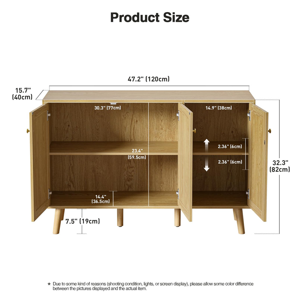 Sideboard Cabinet with Natural Rattan Doors, Hallway Buffet Cabinet Entryway Accent, Storage Cabinet
