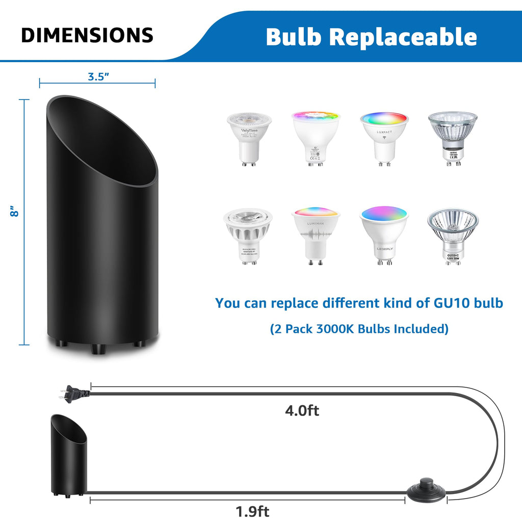 2 Pack Up Lights Indoor Floor Can Light Uplighting Indoor Spotlight with 2700K GU10 Bulb Accent Lighting Floor