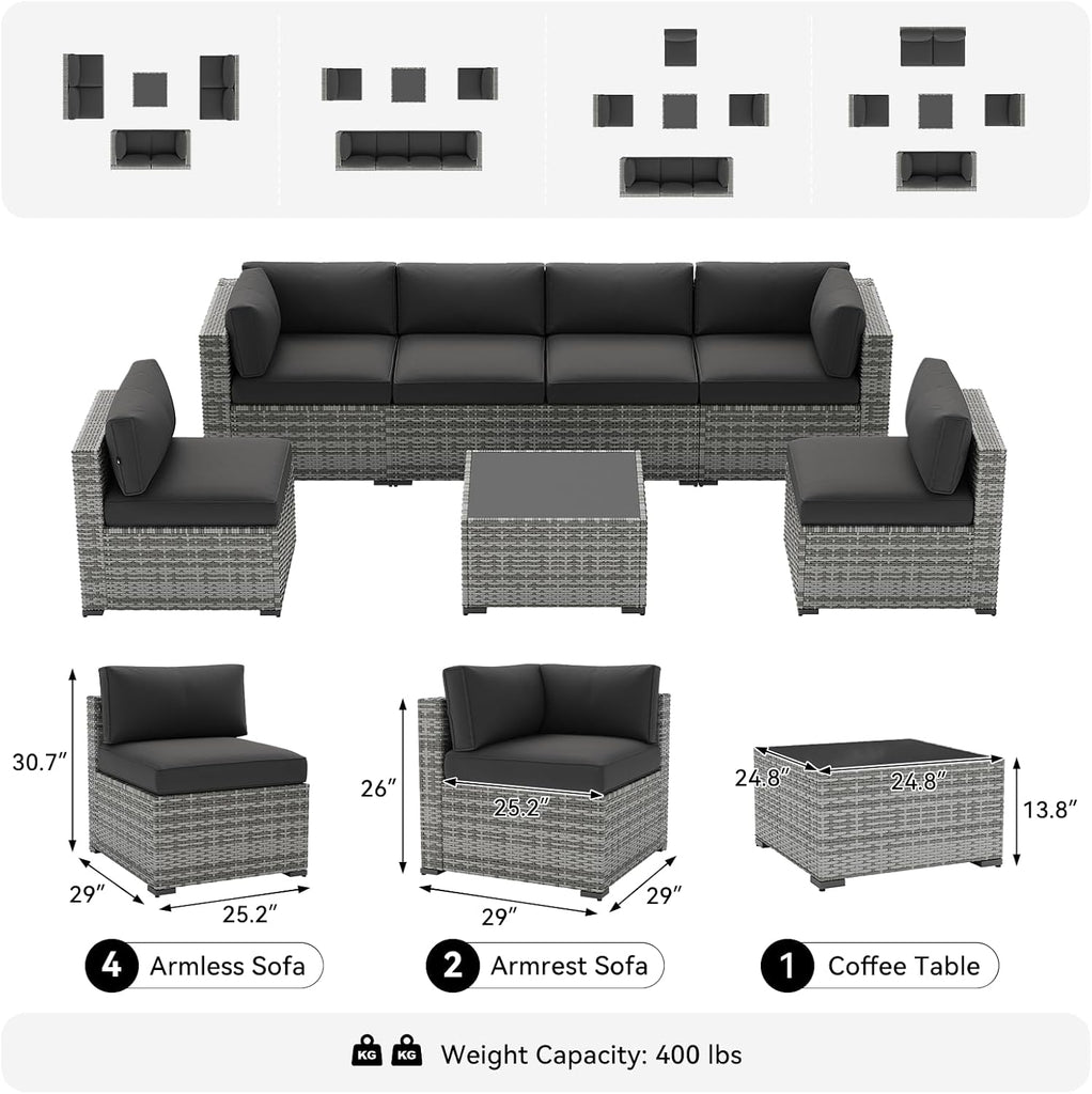7-Piece Patio Furniture Set, Wicker Outdoor Furniture with Thick Cushions | Rattan Patio Conversation Sets with