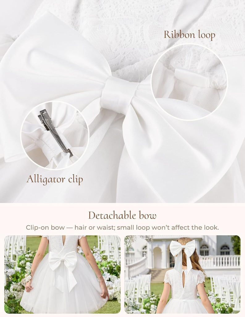 Flower Girl Dress Big Bow Kids Lace Tulle Princess Wedding Gown
