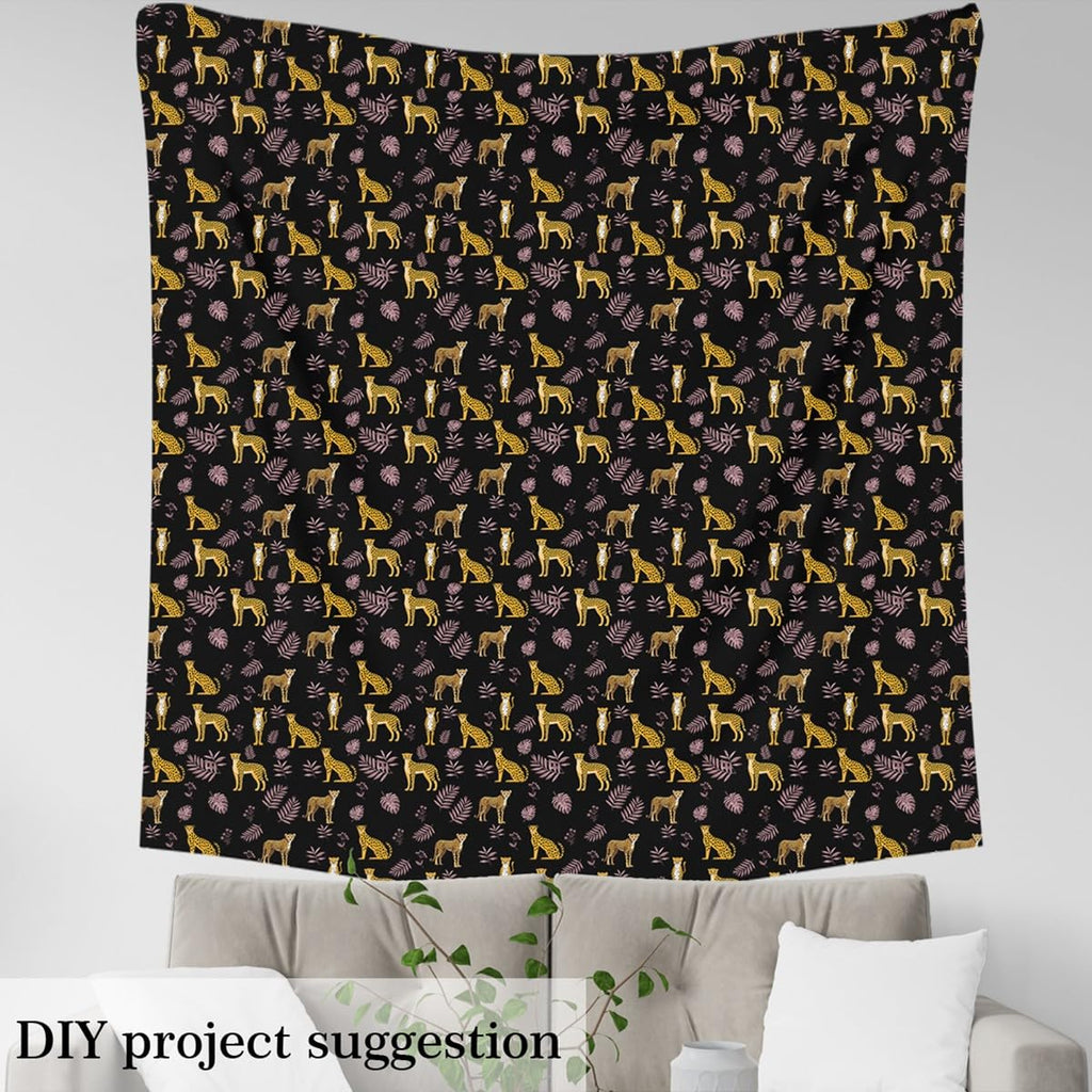 Cartoon Cheetah Fabric by The Yard Watercolor Tropical Palm Leaves Fabrics for Sewing Lovers Cute Leopard African