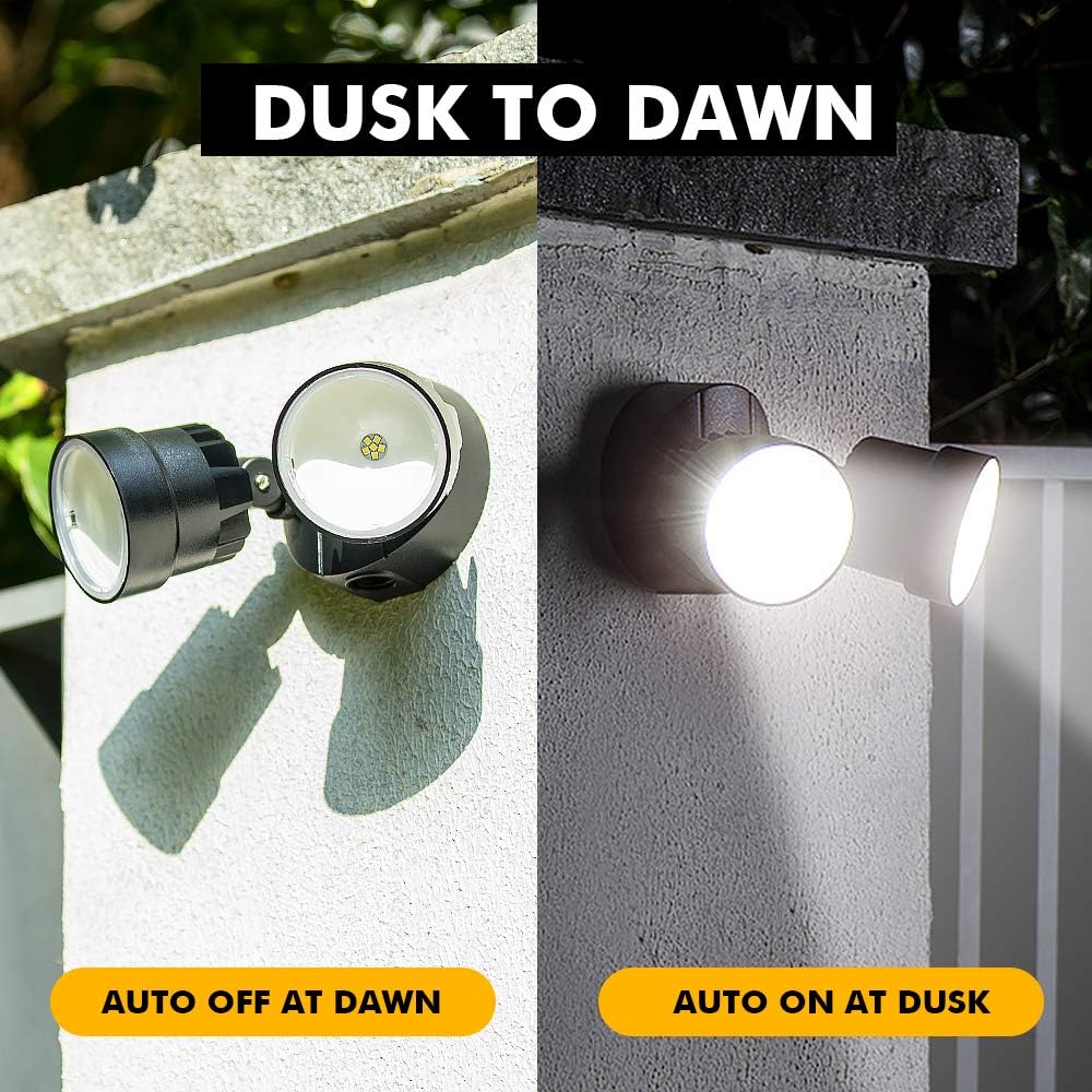P6221B-D2D 2000 Lumen 18 Watt 28 LED Dual-Head Flood Light Outdoor Dusk to Dawn Waterproof Exterior Security Wall