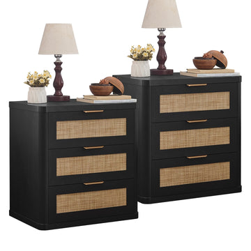 Rattan 23" Nightstands Set of 2 with Drawers