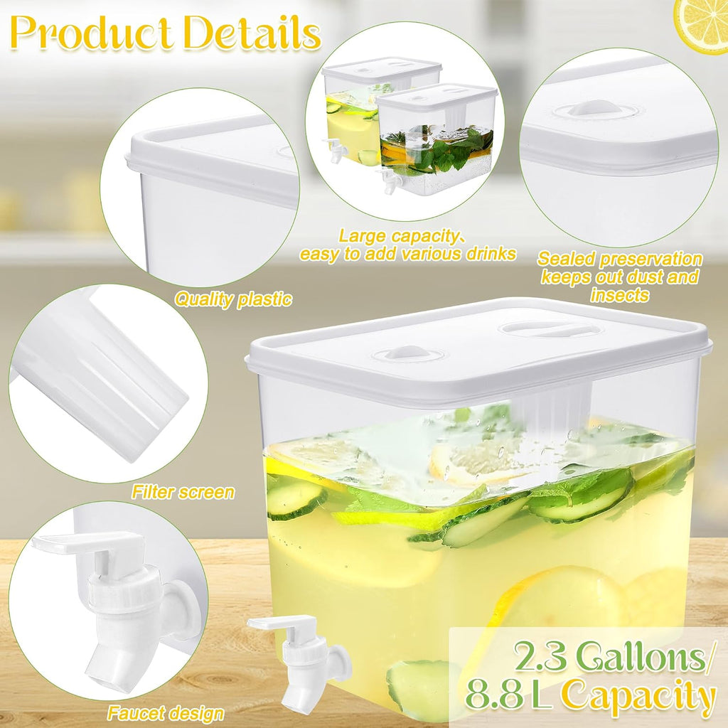 2.3 Gallon Lemonade Dispenser Plastic Drink Dispenser with Spigot 12 OZ Disposable Paper Cup with Lid - Set of 2