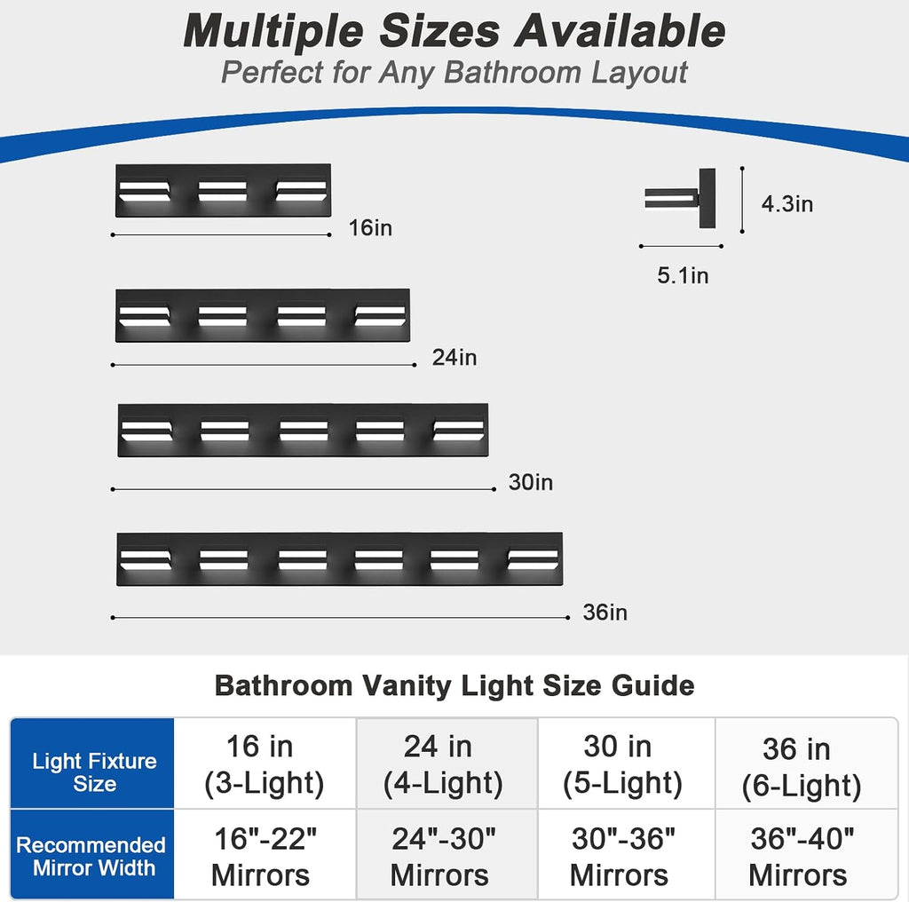LED Modern Bathroom Lights Fixtures(3-Light,Dimmable,360°Rotate),Matte Black Acrylic Wall Lighting,Vanity Lights Over
