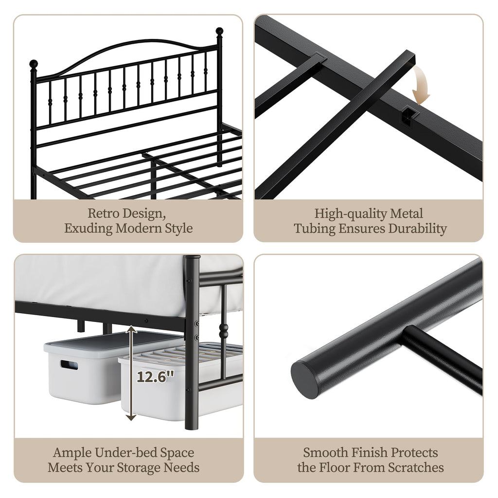 Metal Platform Bed Frame with Vintage Circular Headboard and Footboard, Heavy-Duty Iron Frame, No Box