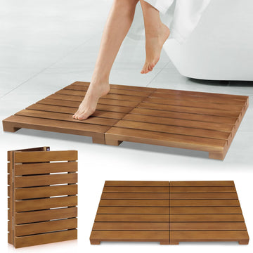 Teak Shower Mat - Foldable Wood Bath Mat for Spa, Sauna, Pool and Home
