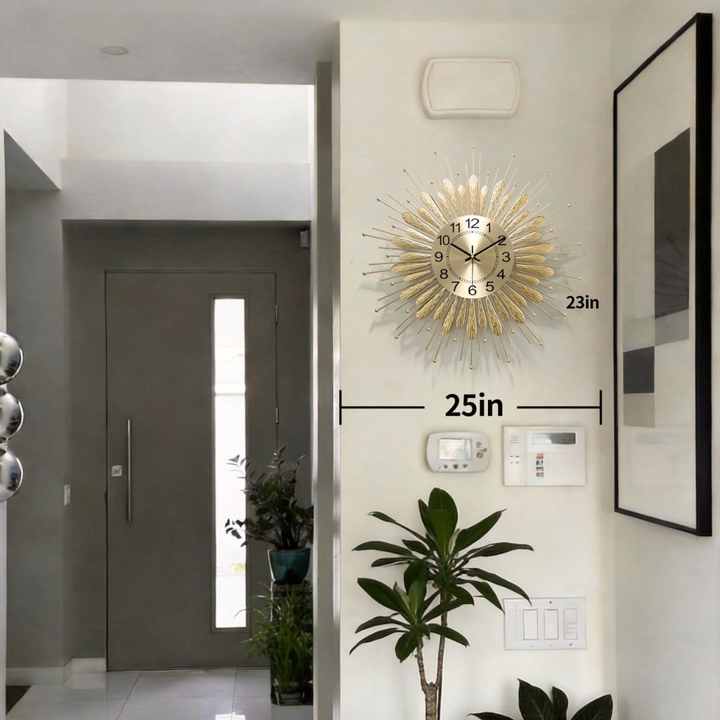 Gold Wall Clock 23 Inch Sunburst, Mid Century Decorative Wall Clocks