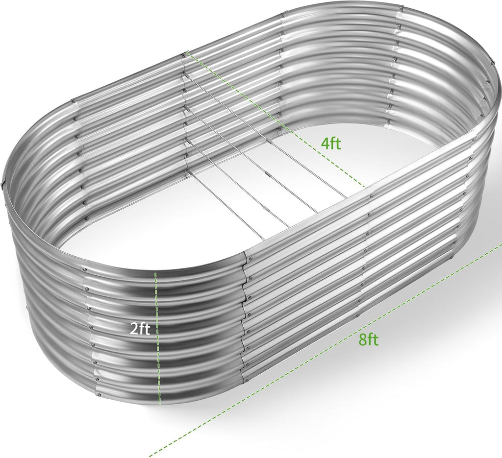 Galvanized Raised Garden Bed, 8x4x2ft Planter Boxes Outdoor, Oval Larger Metal Planter Boxes for Vegetables, Fruits
