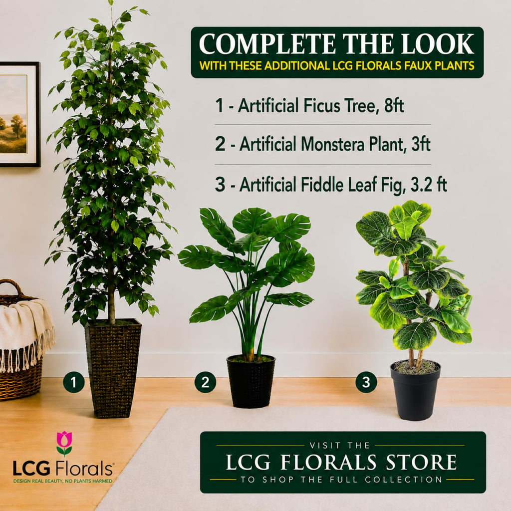 Artificial Plant, 3ft Artificial Fiddle Fig Tree in Black Pot - Real Wood Trunk by, Preassembled, No Maintenance
