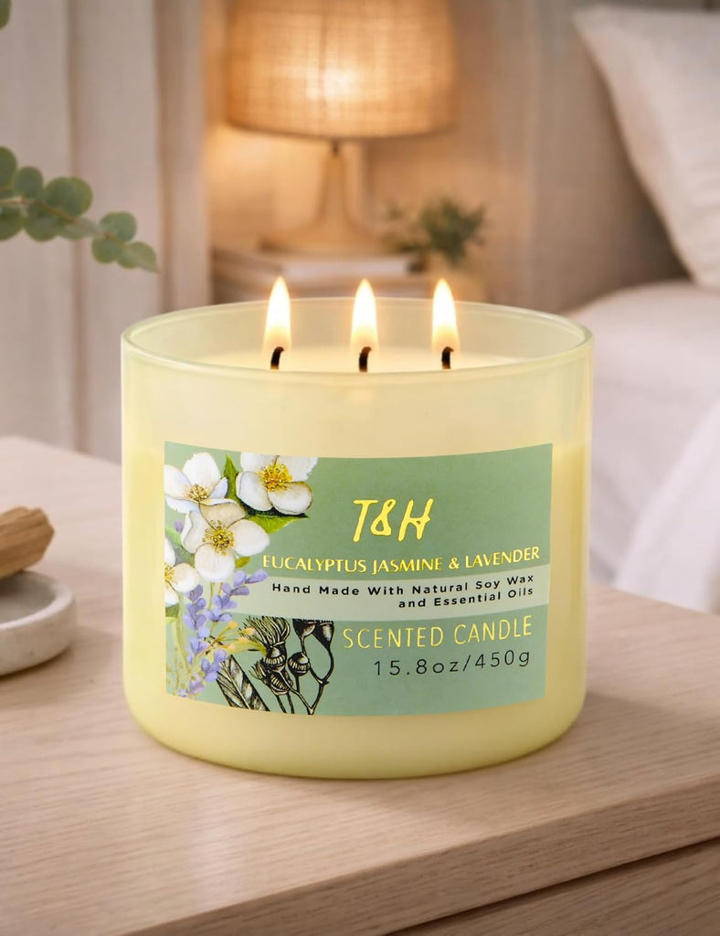 Eucalyptus Jasmine Lavender Scented Candle, 3-Wick Soy Candle - Set of 158