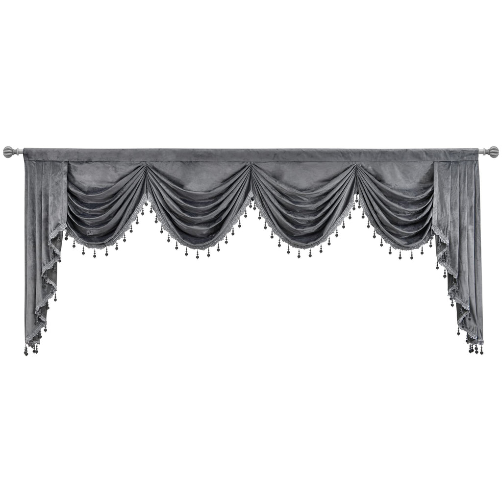 Luxury Grey Velvet Swag Valances, Rod Pocket, W110 inch, 1 Panel