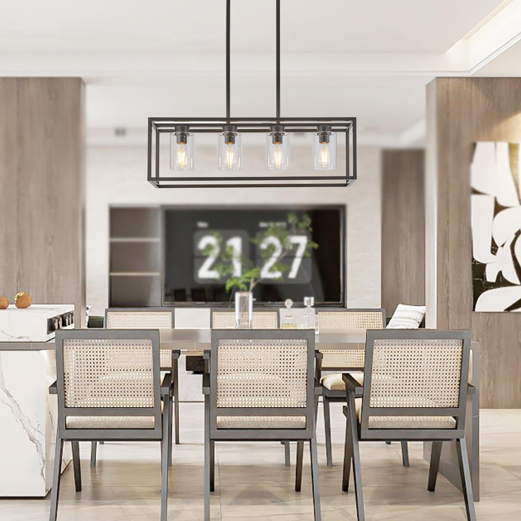Oil Rubbed Bronze Dining Room Chandeliers Lighting Fixture Linear Pendant Modern 4-Light with Glass Shades Vintage