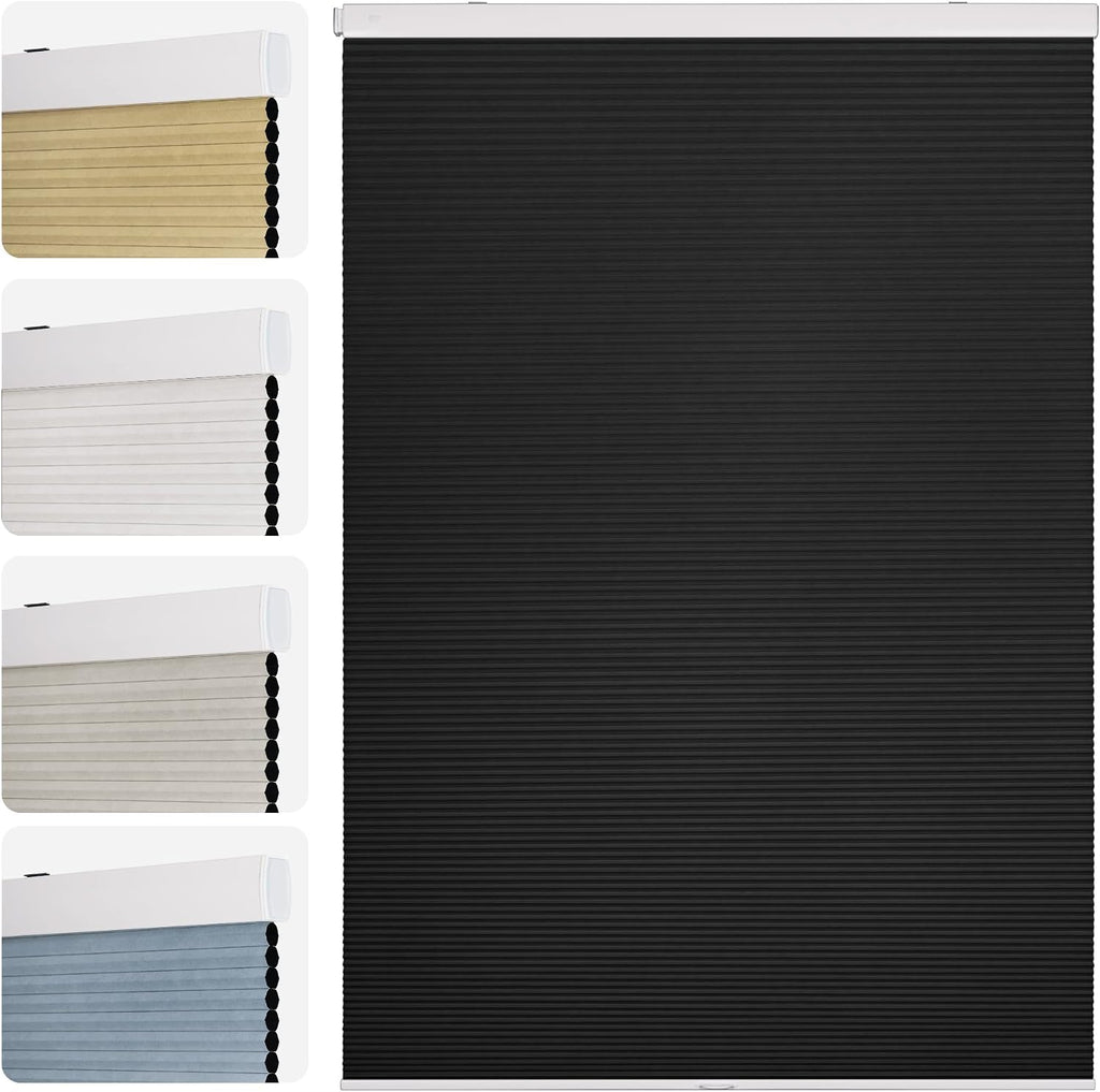 Cordless No Drill Blackout Honeycomb Shades - Thermal Insula - Black