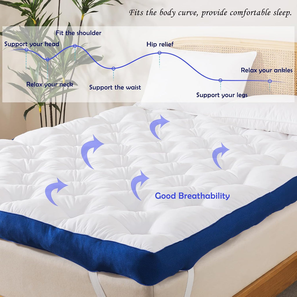 5 Inch Memory Foam Mattress Topper for Back Pain, Filled with Flfuffy Soft Breathable Stuffing, Thick Supportive