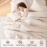 7 Pieces Queen Comforter Set, Seersucker Bed in a Bag Queen, All Season Luxury Bedding Set with Comforter, Flat Sheet