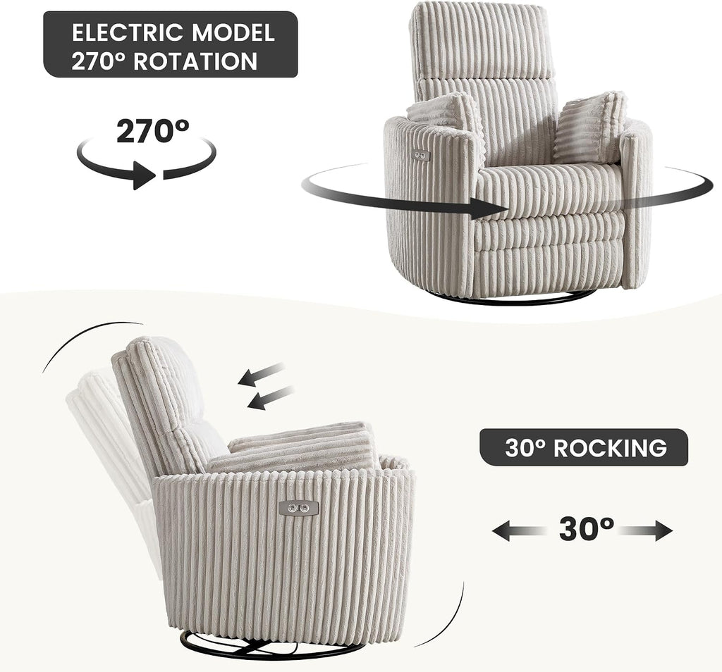 Power Recliner,Nursery Swivel Glider Rocking Chair with USB Port,Upholstered Adult Electric Recliner Rocking Chair
