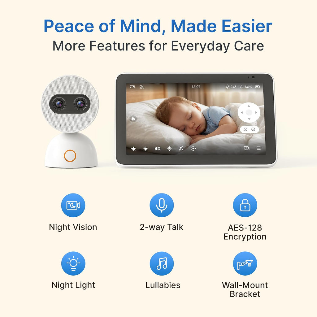 Split Screen Baby Monitor 2 Cameras, 7" Touch Screen, 4MP Split View