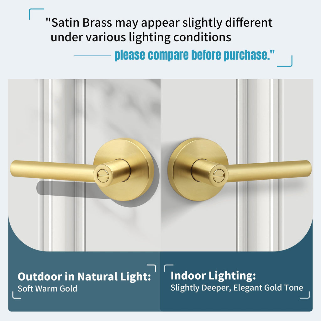 Brushed Gold Door Handles, Privacy Door Lever, Heavy Duty Door Handle,Thumb-Turn Locking Inside,Round Design