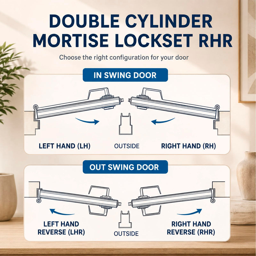 1 Set Double Cylinder Mortise Lock, Right Hand Reverse, Brass