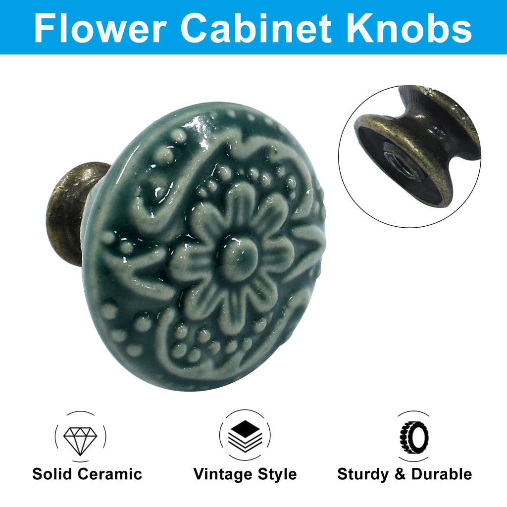 Green Ceramic Cabinet Knobs, 34mm / 1.3 Inch, 15Pcs
