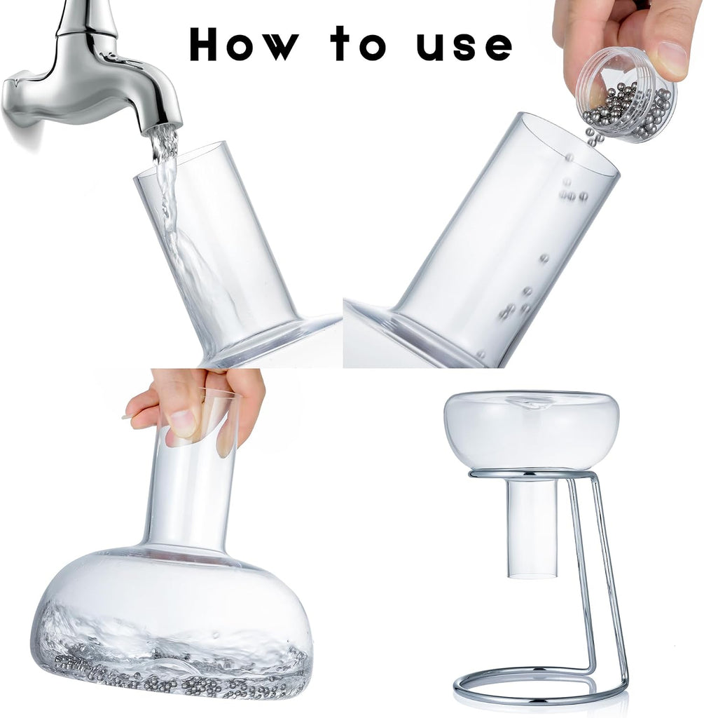 YouYah Wine Decanter Set,Red Wine Carafe with Drying Stand,Cleaning Beads and Aerator Lid,Crystal Glass,Wine