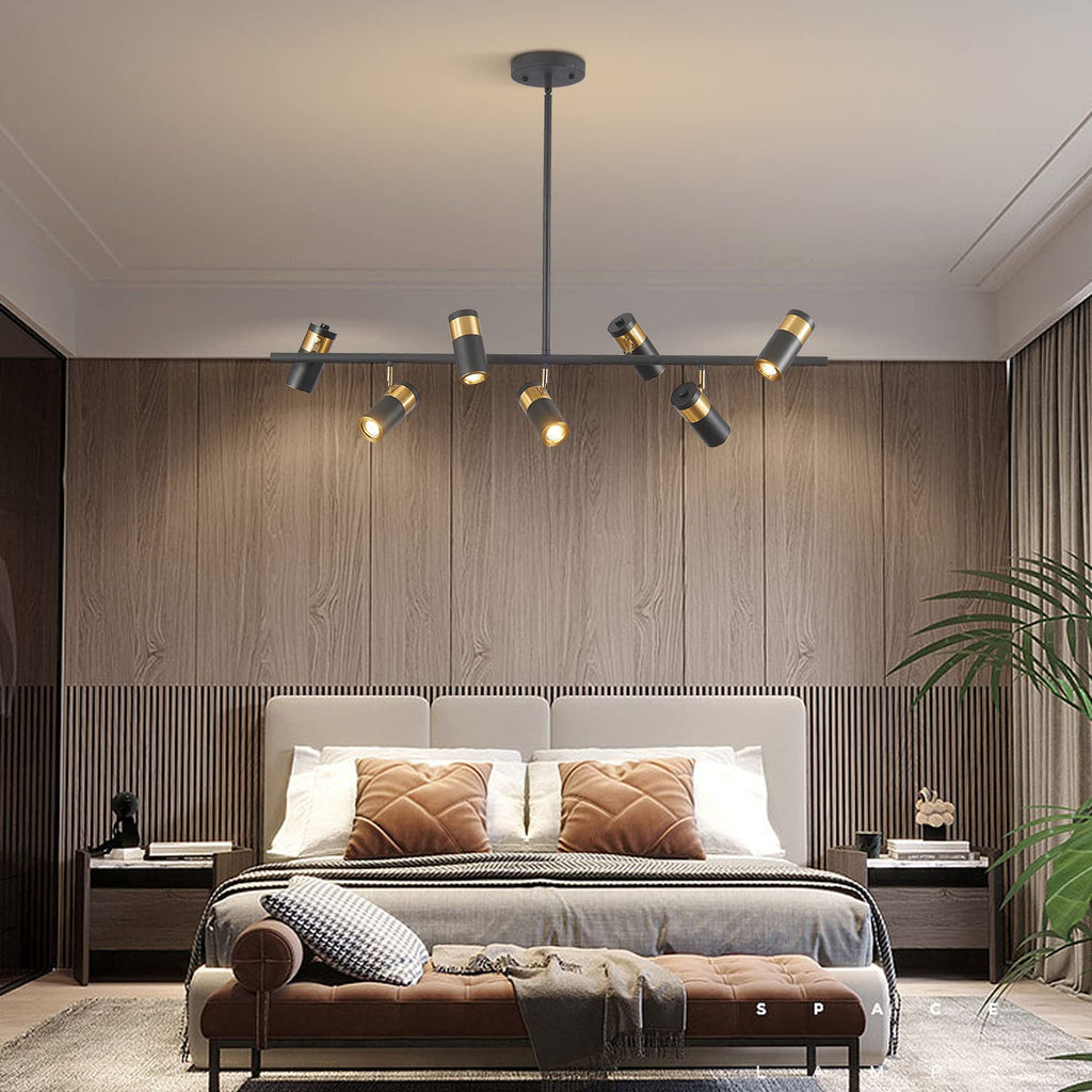 Lighting Black and Gold 7-Light Hanging Track Lighting Modern Kitchen Island Pendant Track Lighting Fixtures Mid