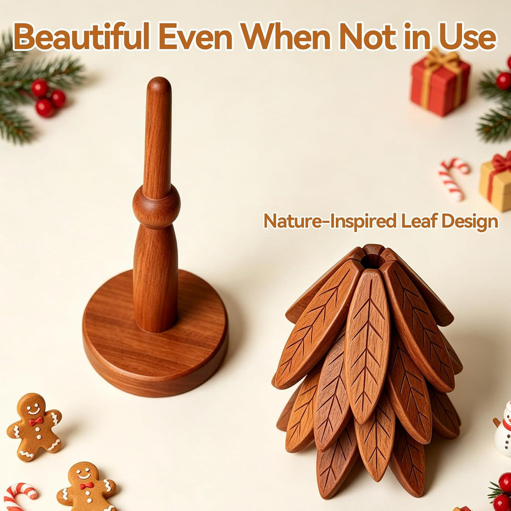 Wooden Trivets for Hot Dishes, Stackable Christmas Tree Trivet Set - Set of 4