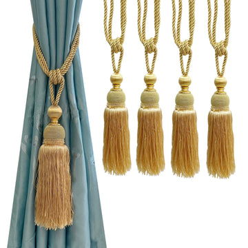 Gold Braided Ball Tassel Curtain Tiebacks Set of 4 Window Decor
