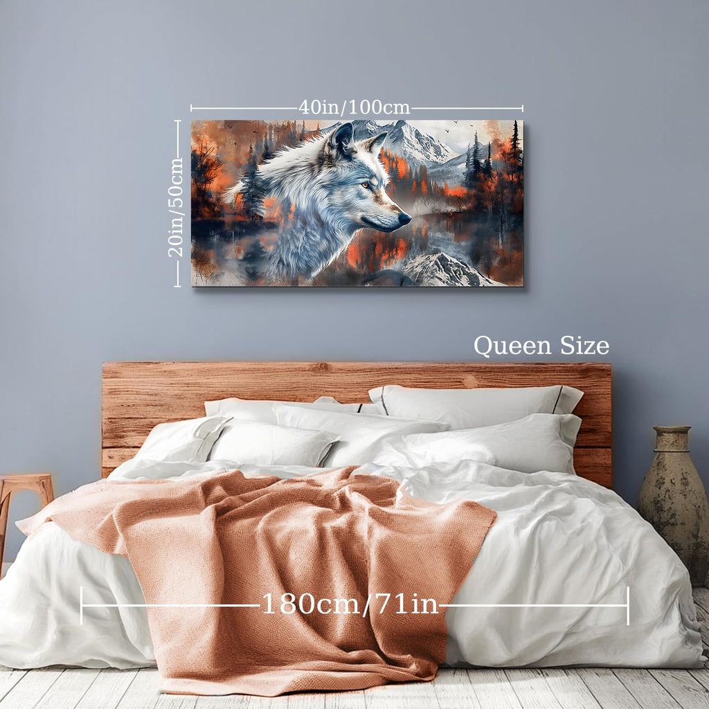 Silver Wolf Wall Art, Winter Landscape Canvas Prints 20"X40"