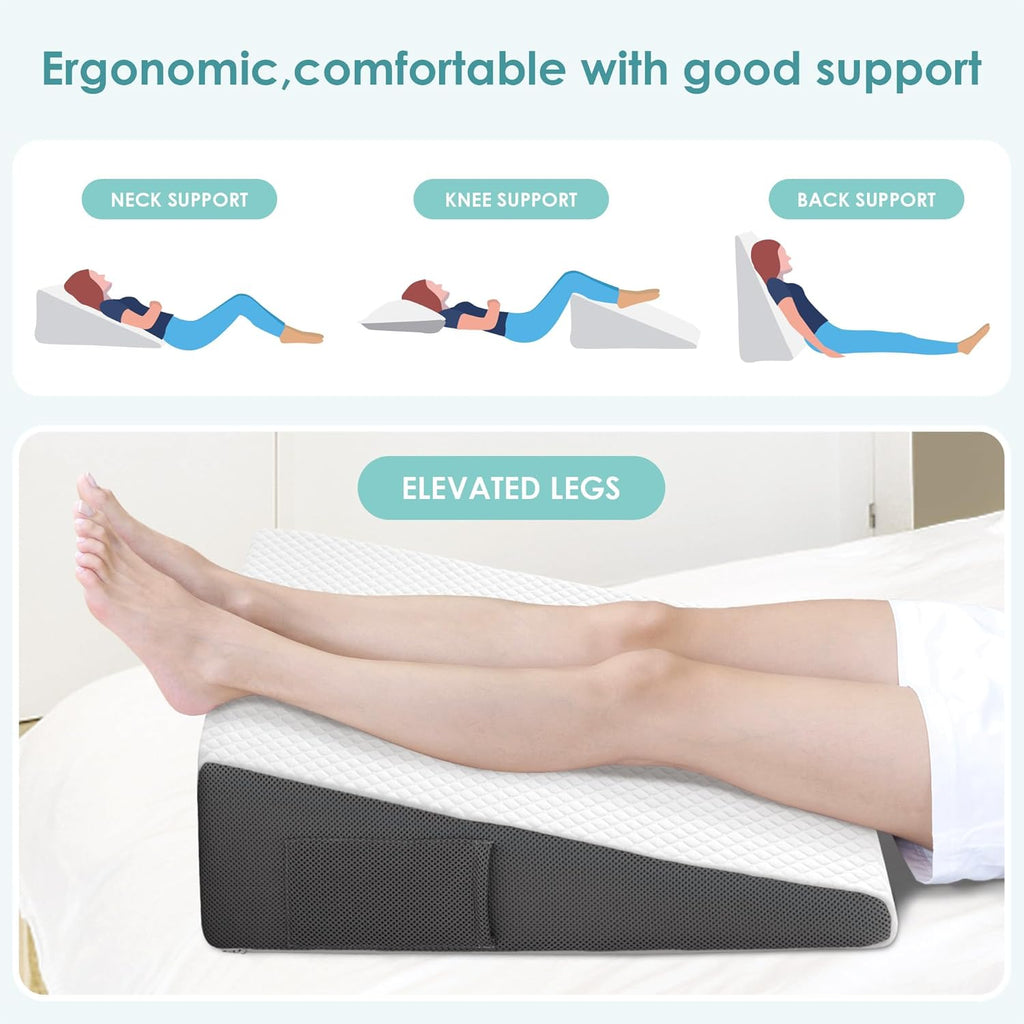 7.5-inch Bed Wedge Pillow for Sleeping Back Support Pain Relief | Cooling Memory Foam Incline Wedge for Sleeping