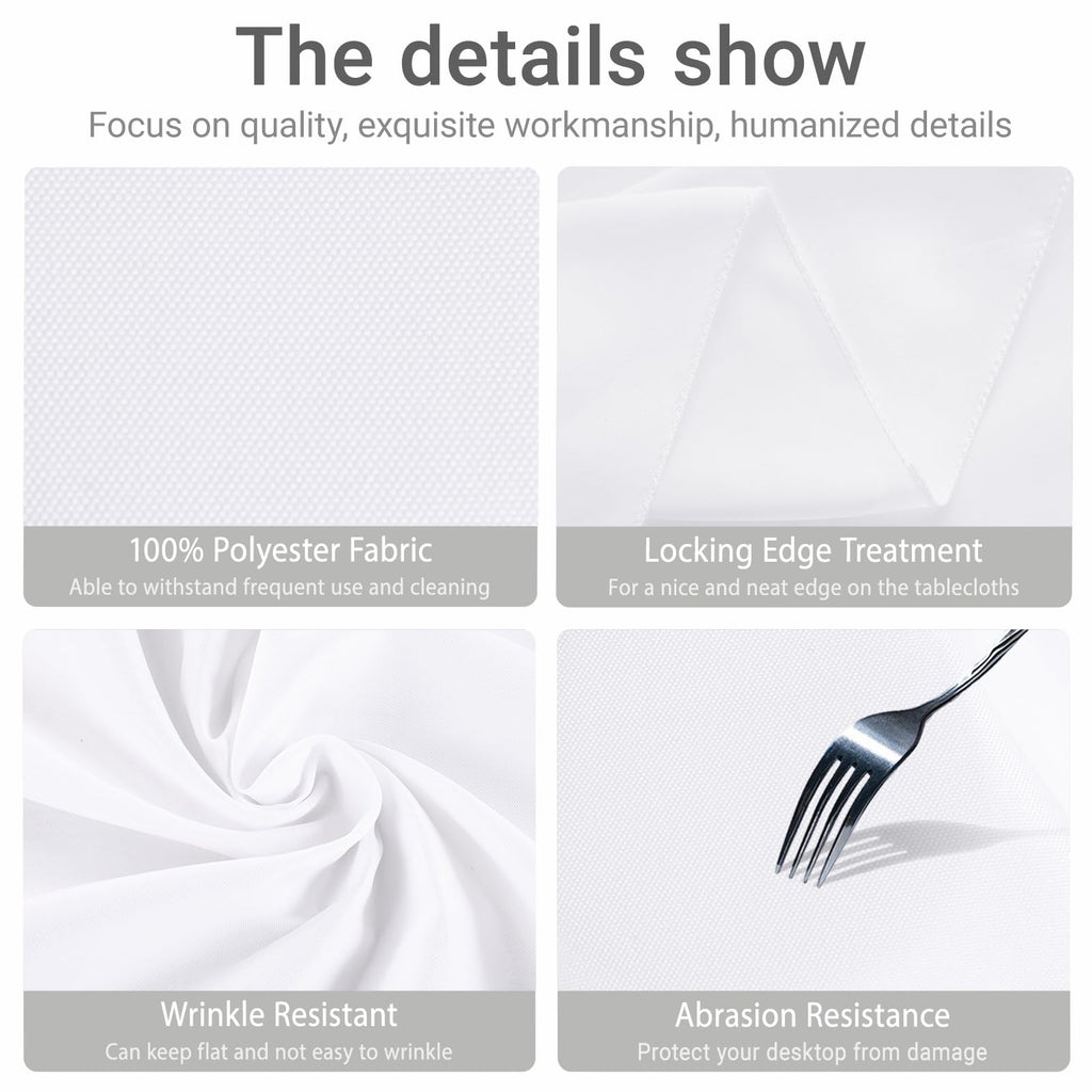 Round Tablecloth 90 Inch Washable Resistant Wrinkle Polyester Table Cloth White Fabric Table Cover for Buffets