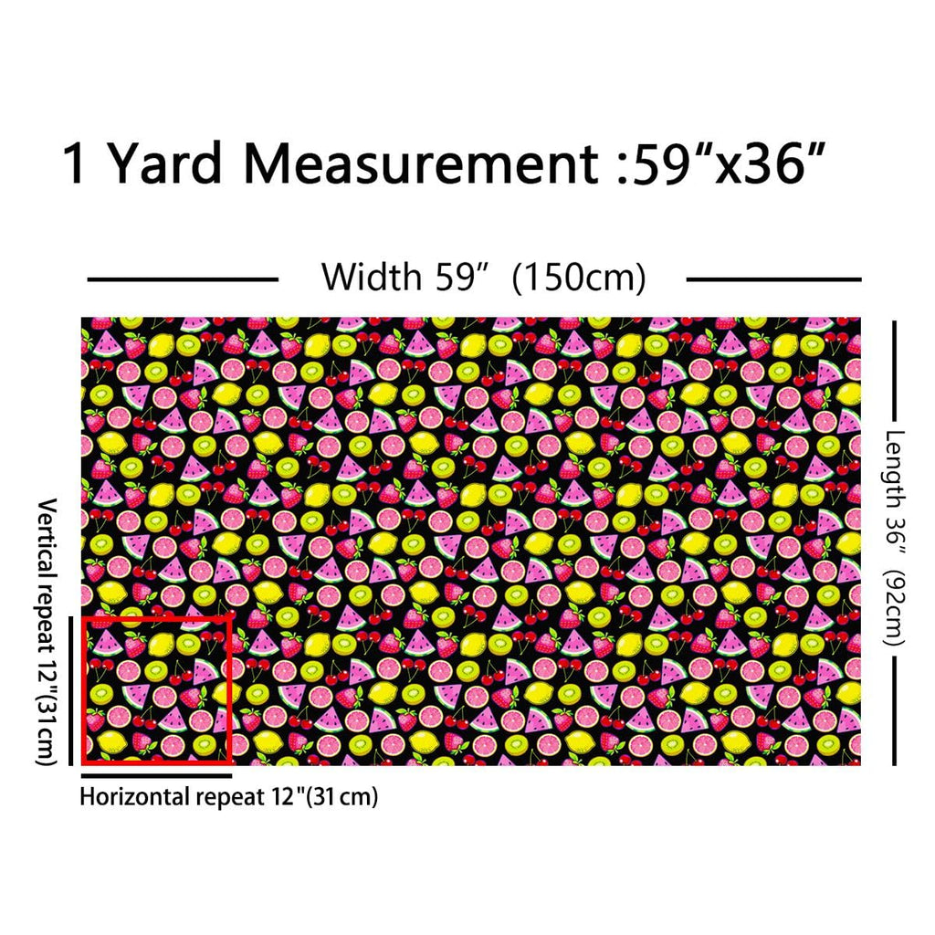 Cute Fruit Fabric By The Yard, Cartoon Strawberry Cherry Upholstery Fabric, Colorful Food Lemon Watermelon Grapefruit