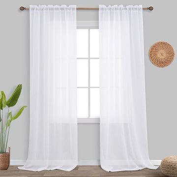 White Sheer Curtains 84 Inches Long 2 Panels, Gauze Cheese Cloth Linen Look Rod Pocket Flowy See Through Curtains