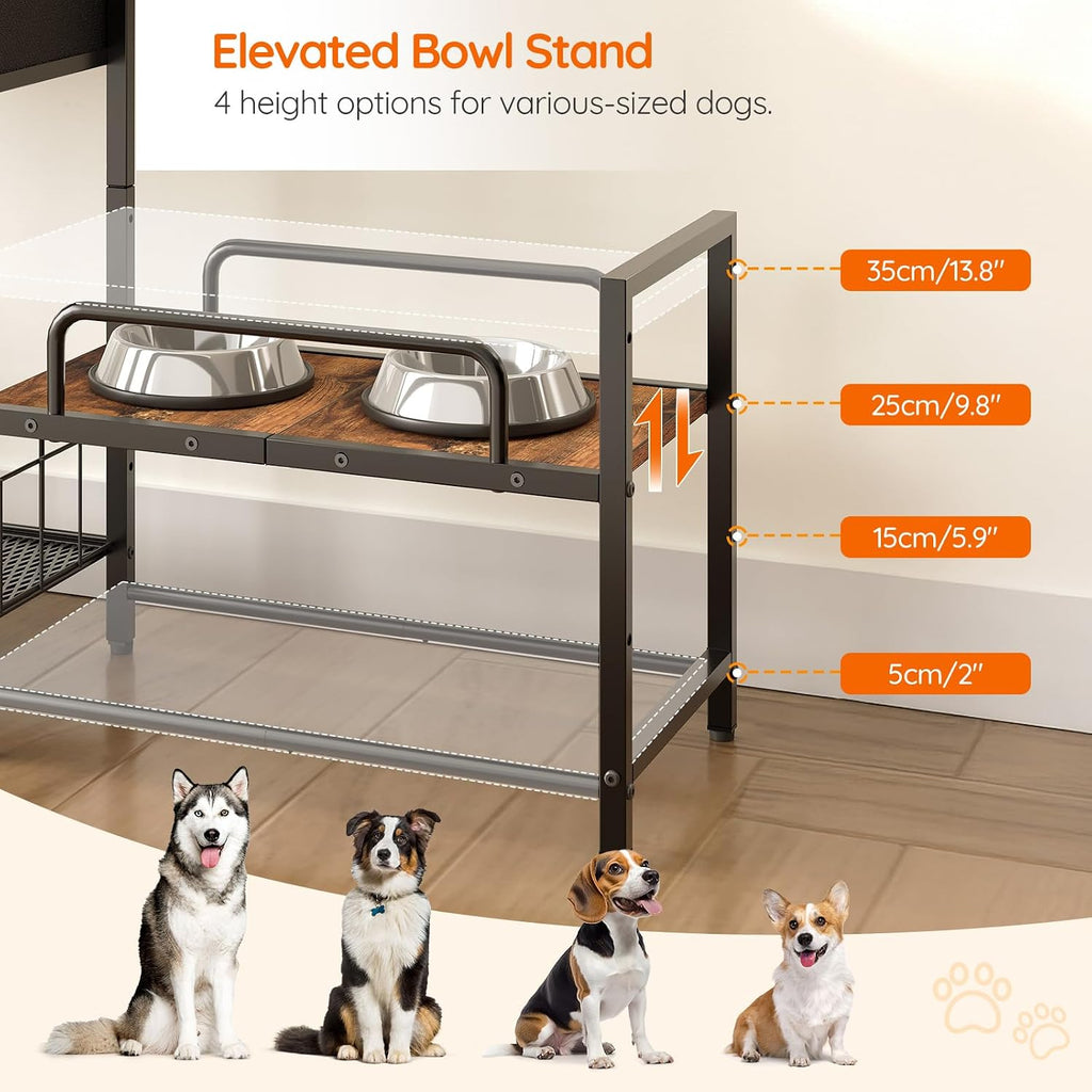 Dog Feeding Station with Drawer, 2 Elevated Bowl Stands & Large Dog Food Storage for 2 Dogs, Height Adjustable Pet