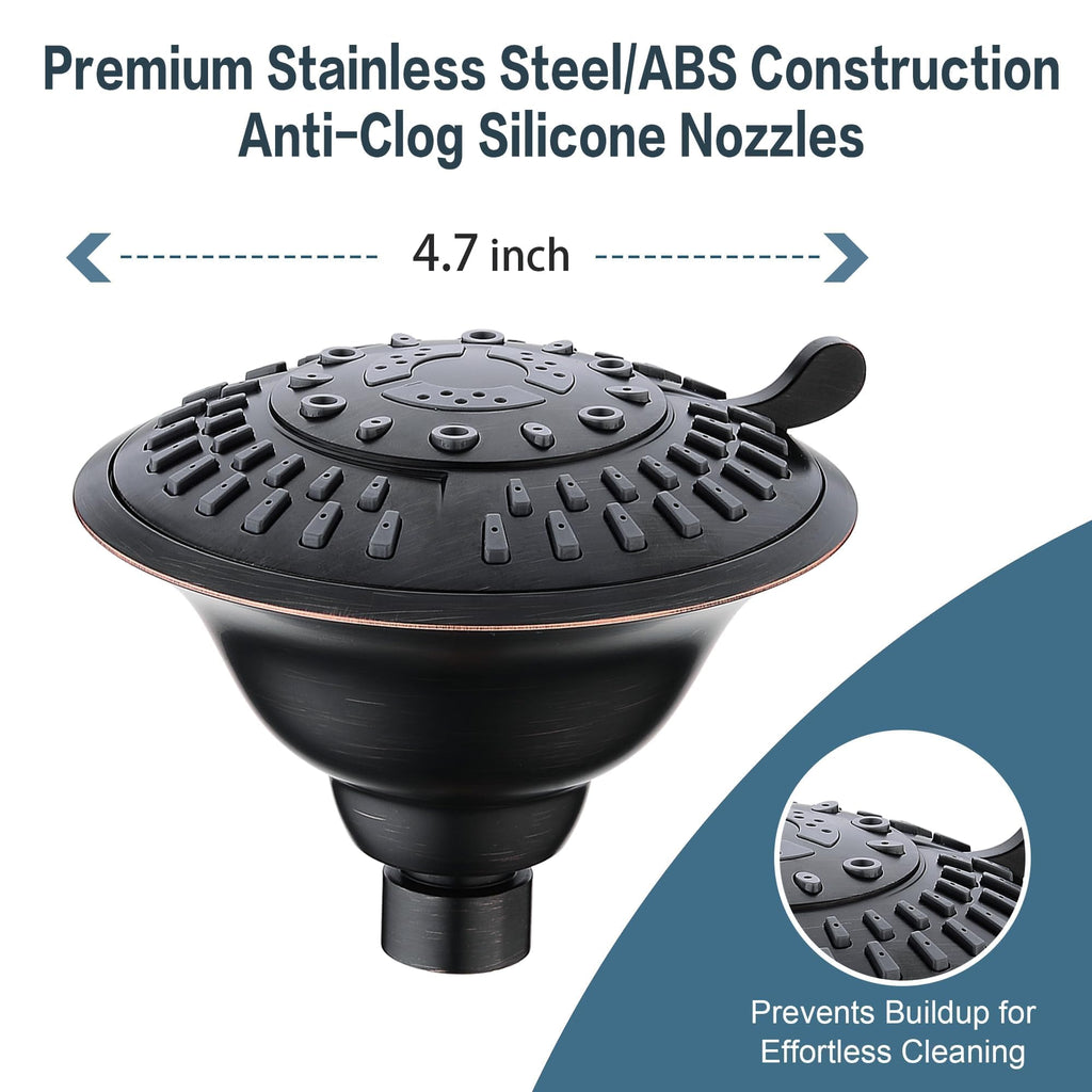 High Pressure Rain Shower Head, Fixed Shower Head with 5 Spray Settings, Adjustable Angle and Anti-Clog Nozzles, Oil