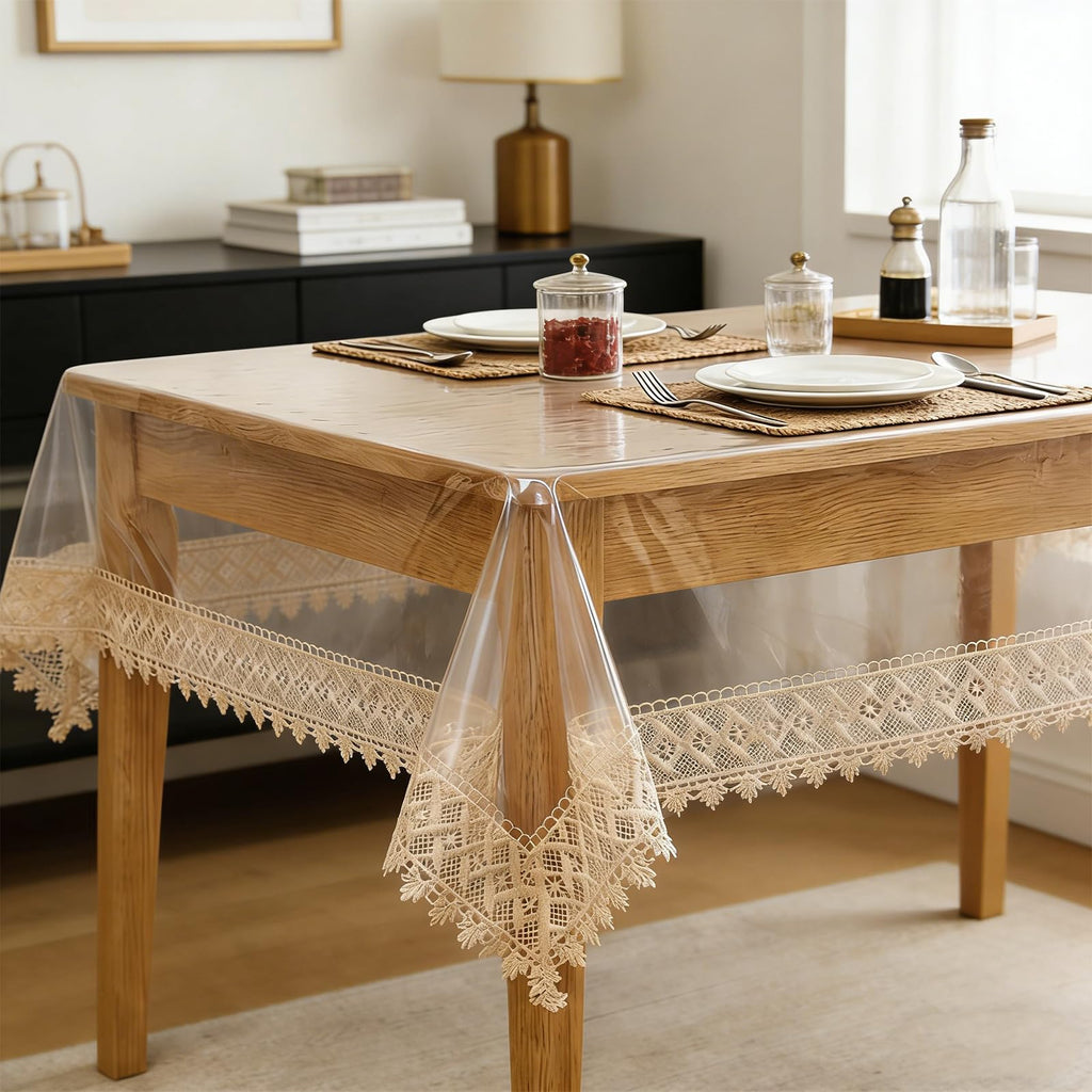 Clear Plastic Tablecloth Vinyl Table Cover 55" x 120", 10-12 Seats