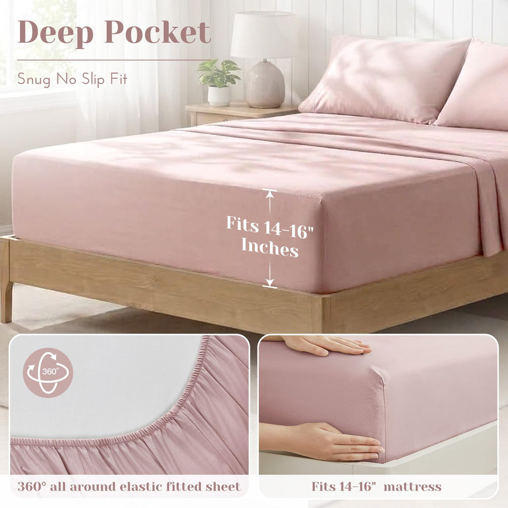 100% Cotton Percale Sheets Cal King Sheet Set 4 Pcs, Pink