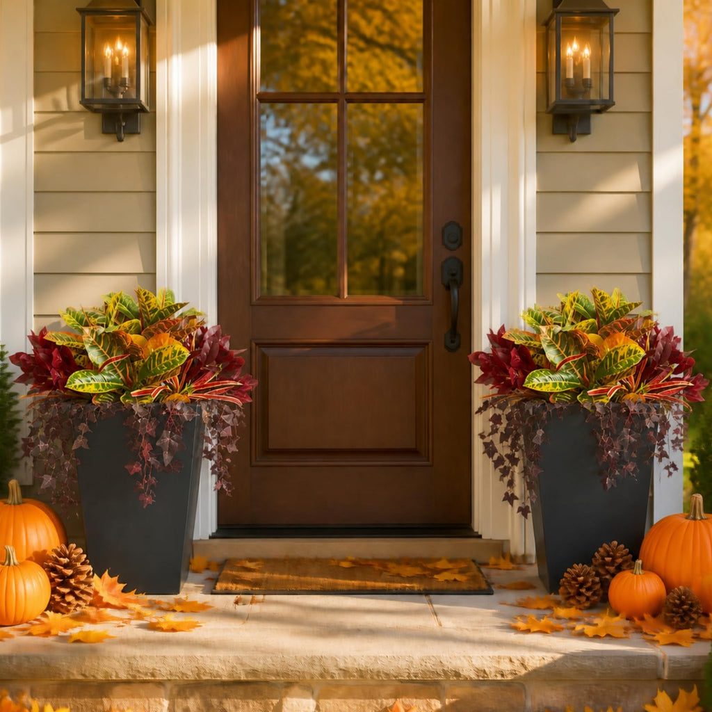 Fall Artificial Croton Plants Fake Greenery for Outdoor Porch Planters